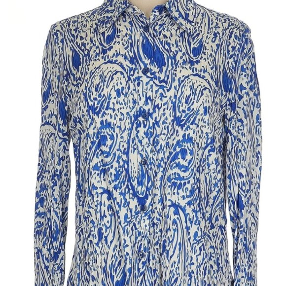 Zara Womens Satin Effect Blue/White Paisley Printed collared Blouse SZ: XL - Picture 9 of 12